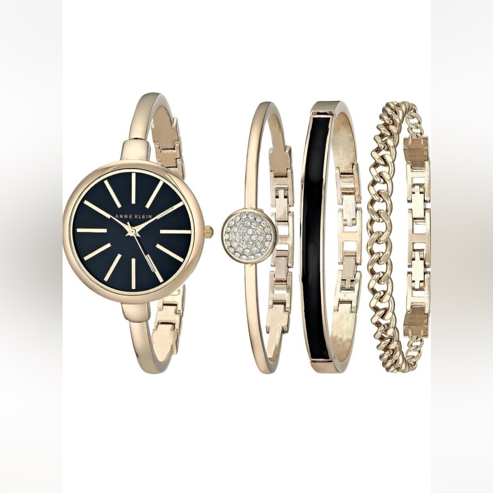 Anne Klein Women’s adjustable Bangle watch and bracket set in gold/black